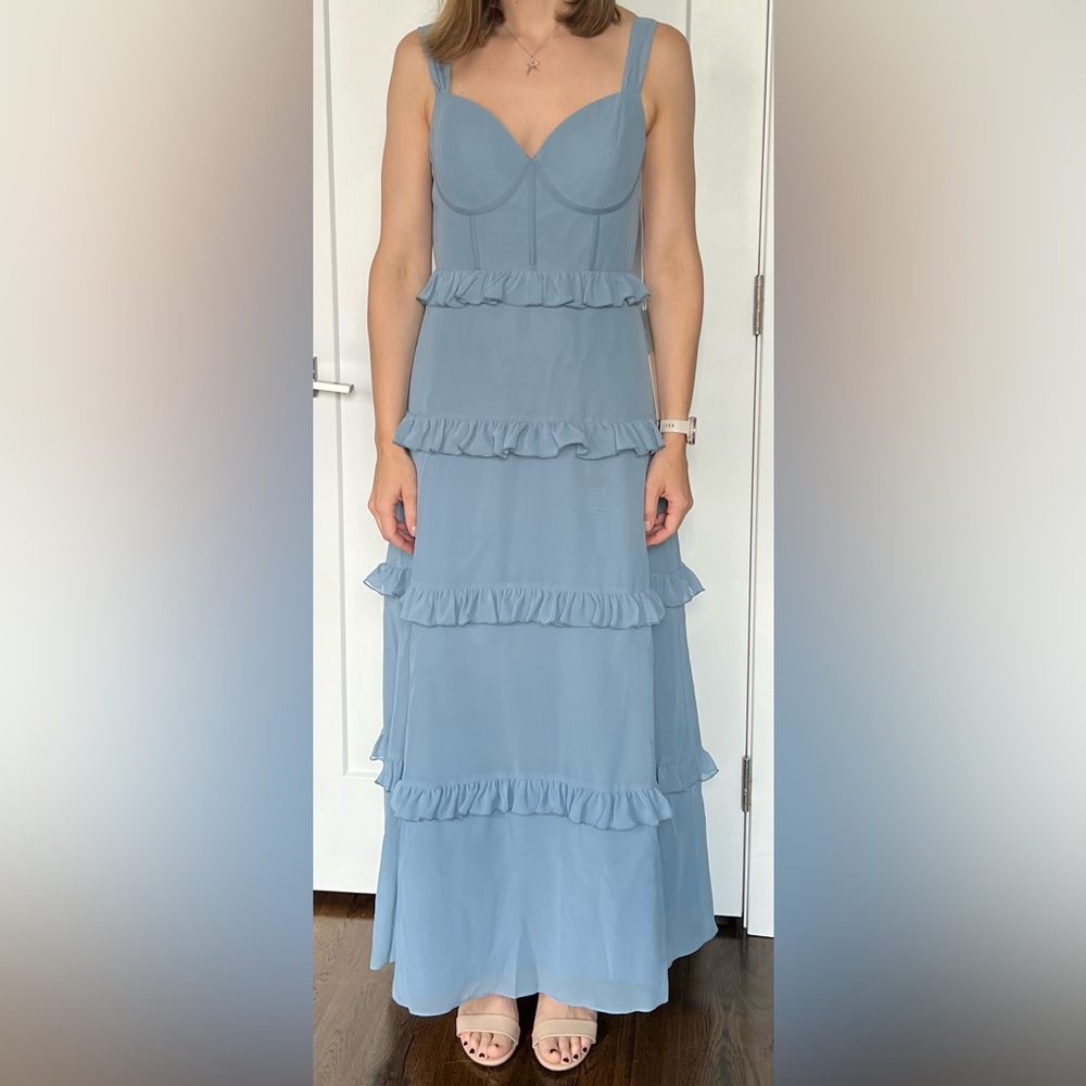 Revelry Sloane Chiffon dress - size 6 in French Blue, petite maxi length